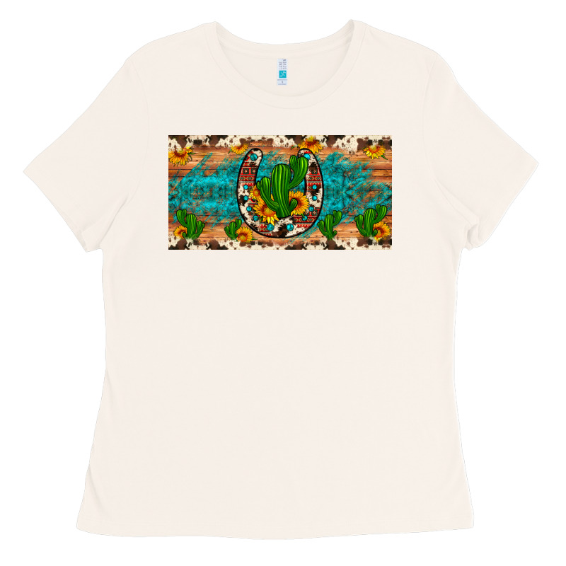 Cactus Sunflower Horseshoe License Plate Ladies Tee by Artiststas | Teevron