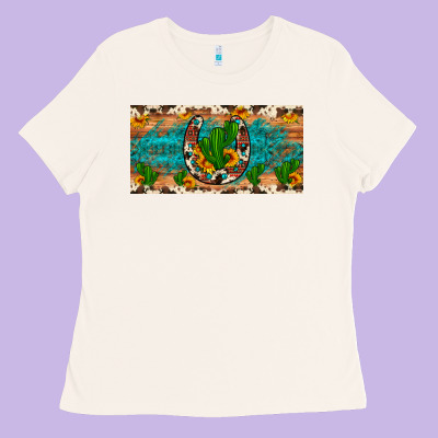 Cactus Sunflower Horseshoe License Plate Ladies Tee Designed By Artiststas