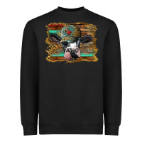 Black holstein cow with cap and leopard background Heavyweight Sweatshirt - BarkalooDesign