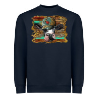 Navy holstein cow with cap and leopard background Heavyweight Sweatshirt - BarkalooDesign
