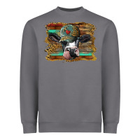 Storm holstein cow with cap and leopard background Heavyweight Sweatshirt - BarkalooDesign