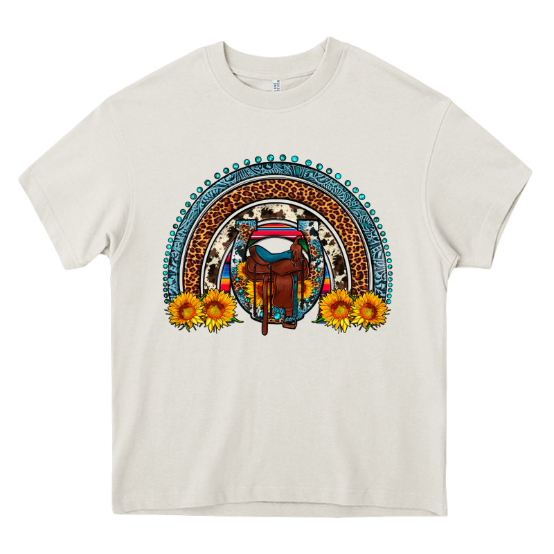Saddle Sunflower Horseshoe Rainbow Heavy Core Tee by Artiststas | Teevron