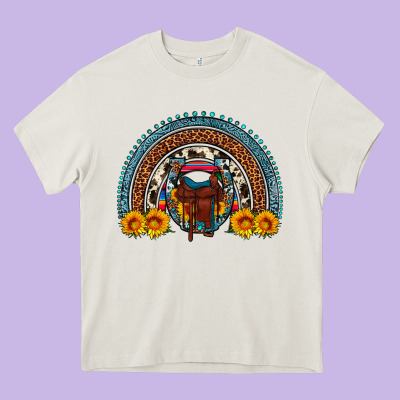 Saddle Sunflower Horseshoe Rainbow Heavy Core Tee Designed By Artiststas