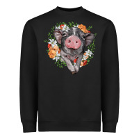 Black baby pig floral wreath Heavyweight Sweatshirt - BarkalooDesign