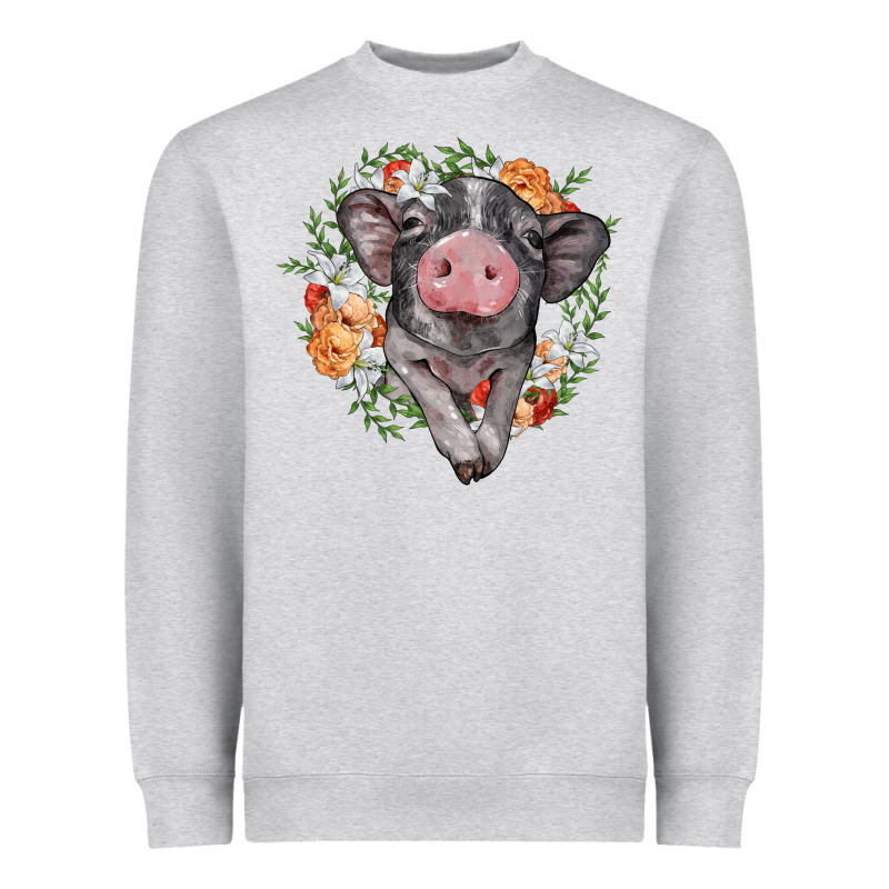 Baby Pig Floral Wreath Heavyweight Sweatshirt by BarkalooDesign | Teevron