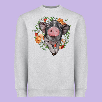 Baby Pig Floral Wreath Heavyweight Sweatshirt Designed By Barkaloodesign