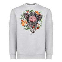 Heather Grey baby pig floral wreath Heavyweight Sweatshirt - BarkalooDesign