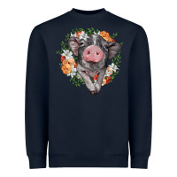 Navy baby pig floral wreath Heavyweight Sweatshirt - BarkalooDesign