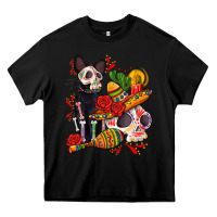 Black mexican dead day with skeleton cat Heavy Core Tee - AdoDesignShop