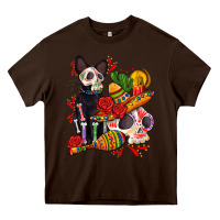Chocolate Brown mexican dead day with skeleton cat Heavy Core Tee - AdoDesignShop