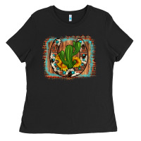 Black cactus sunflower cowhide horseshoe  background Ladies Tee - Artiststas