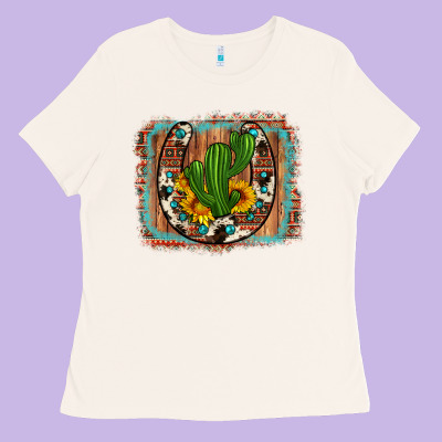Cactus Sunflower Cowhide Horseshoe  Background Ladies Tee Designed By Artiststas