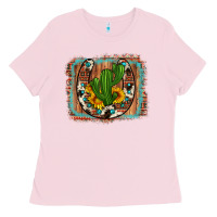 Bubblegum Pink cactus sunflower cowhide horseshoe  background Ladies Tee - Artiststas