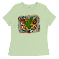 Matcha cactus sunflower cowhide horseshoe  background Ladies Tee - Artiststas