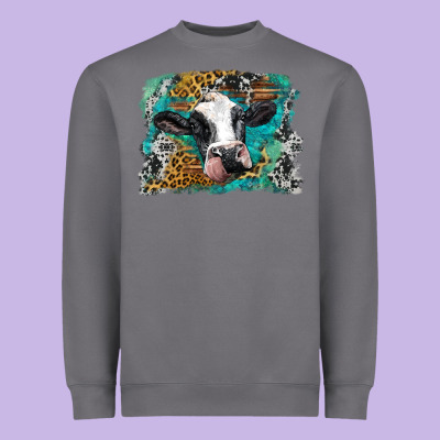 Holstein Cow Leopard And Western Background Heavyweight Sweatshirt Designed By Barkaloodesign