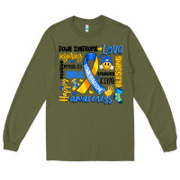 Army Green down syndrome awareness typography Long Sleeve Tee - Artiststas