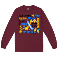 Burgundy down syndrome awareness typography Long Sleeve Tee - Artiststas
