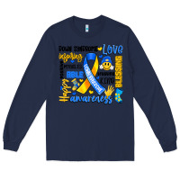 Navy down syndrome awareness typography Long Sleeve Tee - Artiststas