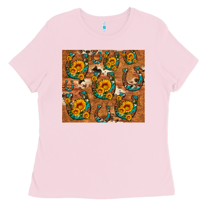 Sunflower Turquoise Leopard Cowhide Horseshoe Ladies Tee by Artiststas | Teevron