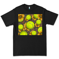 Black tennis ball with sunflower and racket Premium Tee - BarkalooDesign