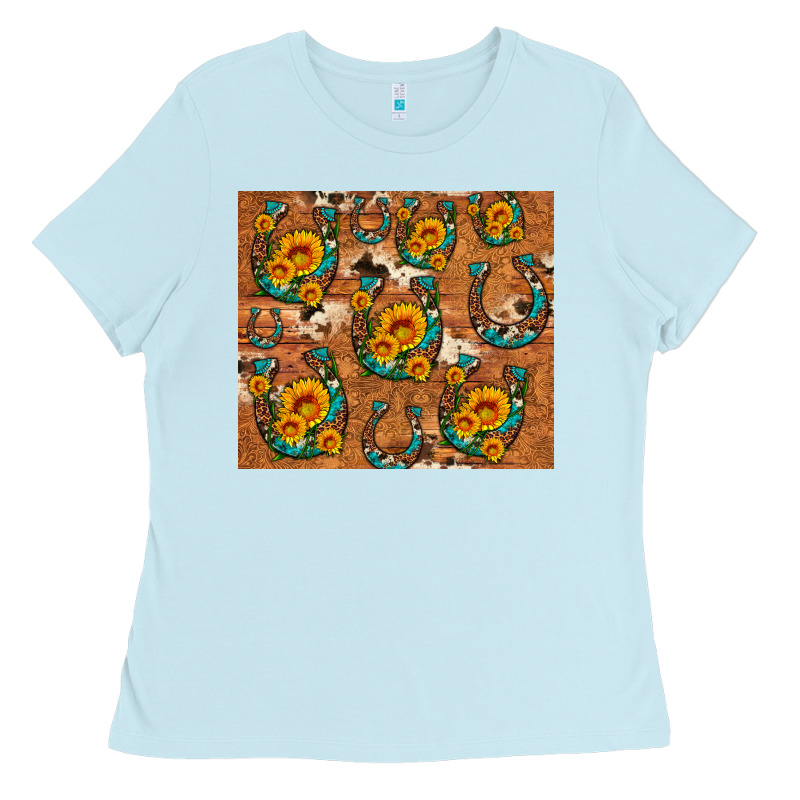 Sunflower Turquoise Leopard Cowhide Horseshoe Ladies Tee by Artiststas | Teevron