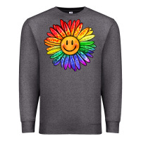 Charcoal Heather rainbow smiley face sunflower Premium Sweatshirt - OliviaCreatesArt
