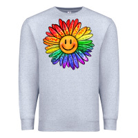 Heather Grey rainbow smiley face sunflower Premium Sweatshirt - OliviaCreatesArt