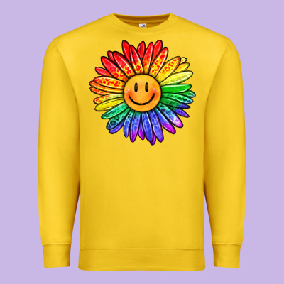 Rainbow Smiley Face Sunflower Premium Sweatshirt Designed By Oliviacreatesart