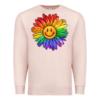 Pale Pink rainbow smiley face sunflower Premium Sweatshirt - OliviaCreatesArt