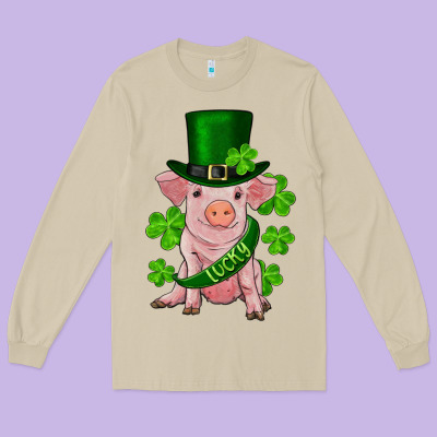 St. Patrick's Day Lucky Baby Pig Long Sleeve Tee Designed By Ranaportraitstore