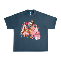 Midnight Navy reindeer pink christmas Urban Heavy Tee - MaliasSmallBusiness