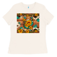 Bone sunflower gemstone leopard cowhide horseshoe Ladies Tee - Artiststas