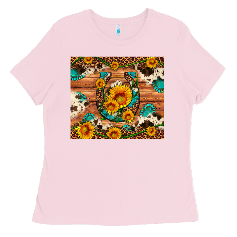 Sunflower Gemstone Leopard Cowhide Horseshoe Ladies Tee by Artiststas | Teevron