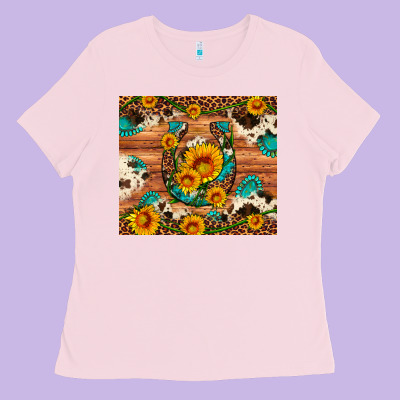 Sunflower Gemstone Leopard Cowhide Horseshoe Ladies Tee Designed By Artiststas