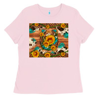 Bubblegum Pink sunflower gemstone leopard cowhide horseshoe Ladies Tee - Artiststas