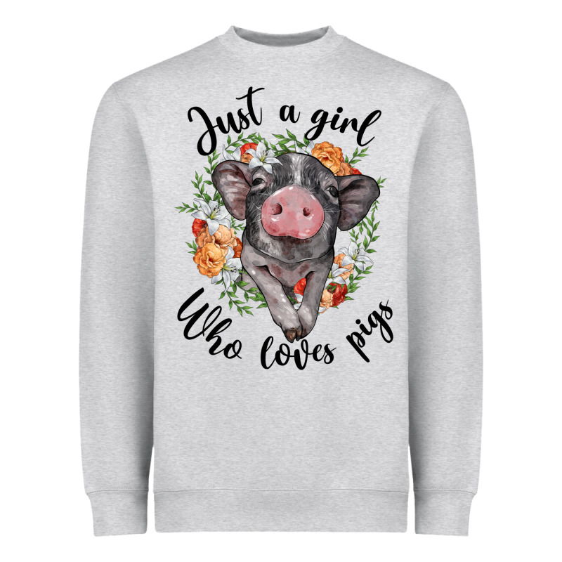 Just A Girl Who Loves Pigs Floral Wreath Heavyweight Sweatshirt by BarkalooDesign | Teevron