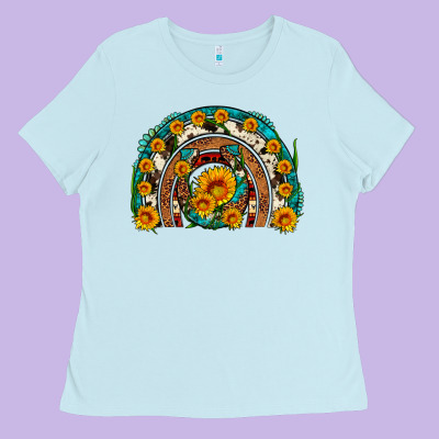 Sunflower Gemstone Leopard Cowhide Horseshoe Rainbow Ladies Tee Designed By Artiststas