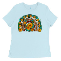 Baby Blue sunflower gemstone leopard cowhide horseshoe rainbow Ladies Tee - Artiststas