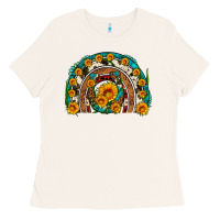 Bone sunflower gemstone leopard cowhide horseshoe rainbow Ladies Tee - Artiststas
