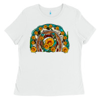 White sunflower gemstone leopard cowhide horseshoe rainbow Ladies Tee - Artiststas