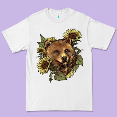 Bear Head Sunflowers Premium Tee Designed By Nancycooperartshop
