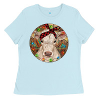Baby Blue Christmas Charolais Calf Baby Cow Ladies Tee - RanaPortraitStore