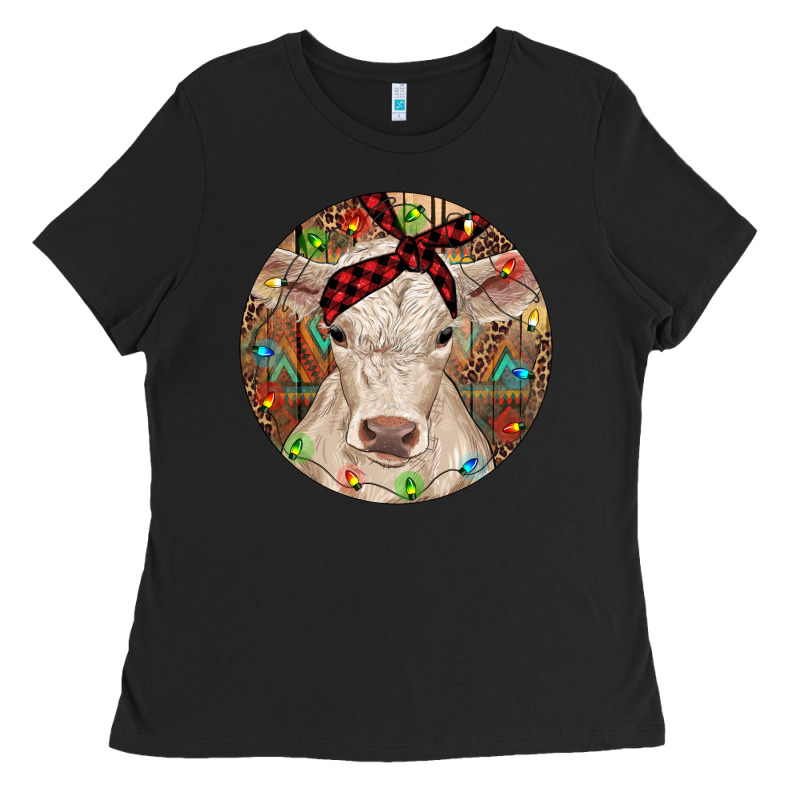 Christmas Charolais Calf Baby Cow Ladies Tee by RanaPortraitStore | Teevron