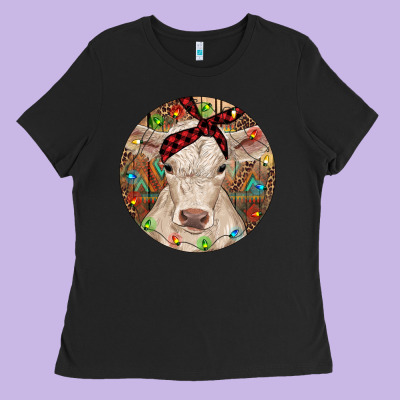 Christmas Charolais Calf Baby Cow Ladies Tee Designed By Ranaportraitstore