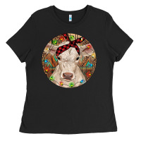 Black Christmas Charolais Calf Baby Cow Ladies Tee - RanaPortraitStore