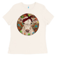 Bone Christmas Charolais Calf Baby Cow Ladies Tee - RanaPortraitStore