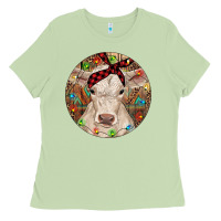 Matcha Christmas Charolais Calf Baby Cow Ladies Tee - RanaPortraitStore
