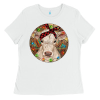 White Christmas Charolais Calf Baby Cow Ladies Tee - RanaPortraitStore