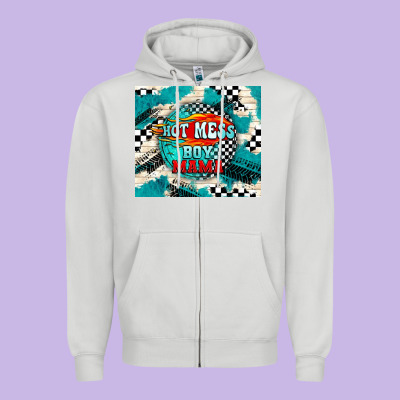 Hot Mess Boy Mama With Fire Zipper Hoodie Designed By Tumblerdesignbyshophia