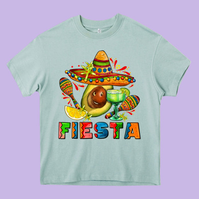 Fıesta With Avocado And Sombrero Heavy Core Tee Designed By Adodesignshop